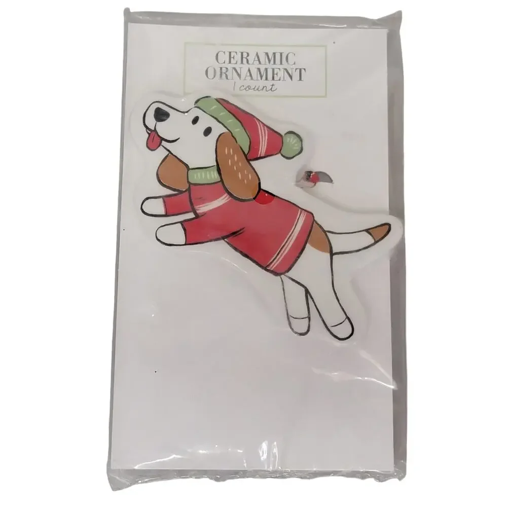 Beagle Christmas Ornament Ceramic Dog Puppy Holiday Decor Tree Decoration NEW